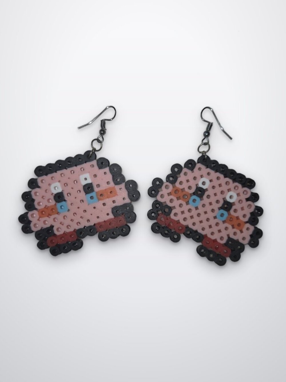 Handmade Pixel Art Kirby Dangle Earrings - Perler Bead